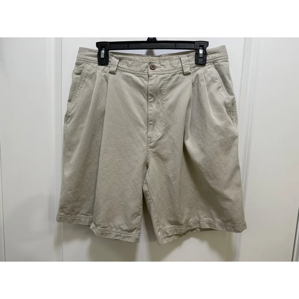 Tommy Bahama Relax Mens 34 Pleated Chino Shorts Khaki Tan Tencel Cotton Blend
