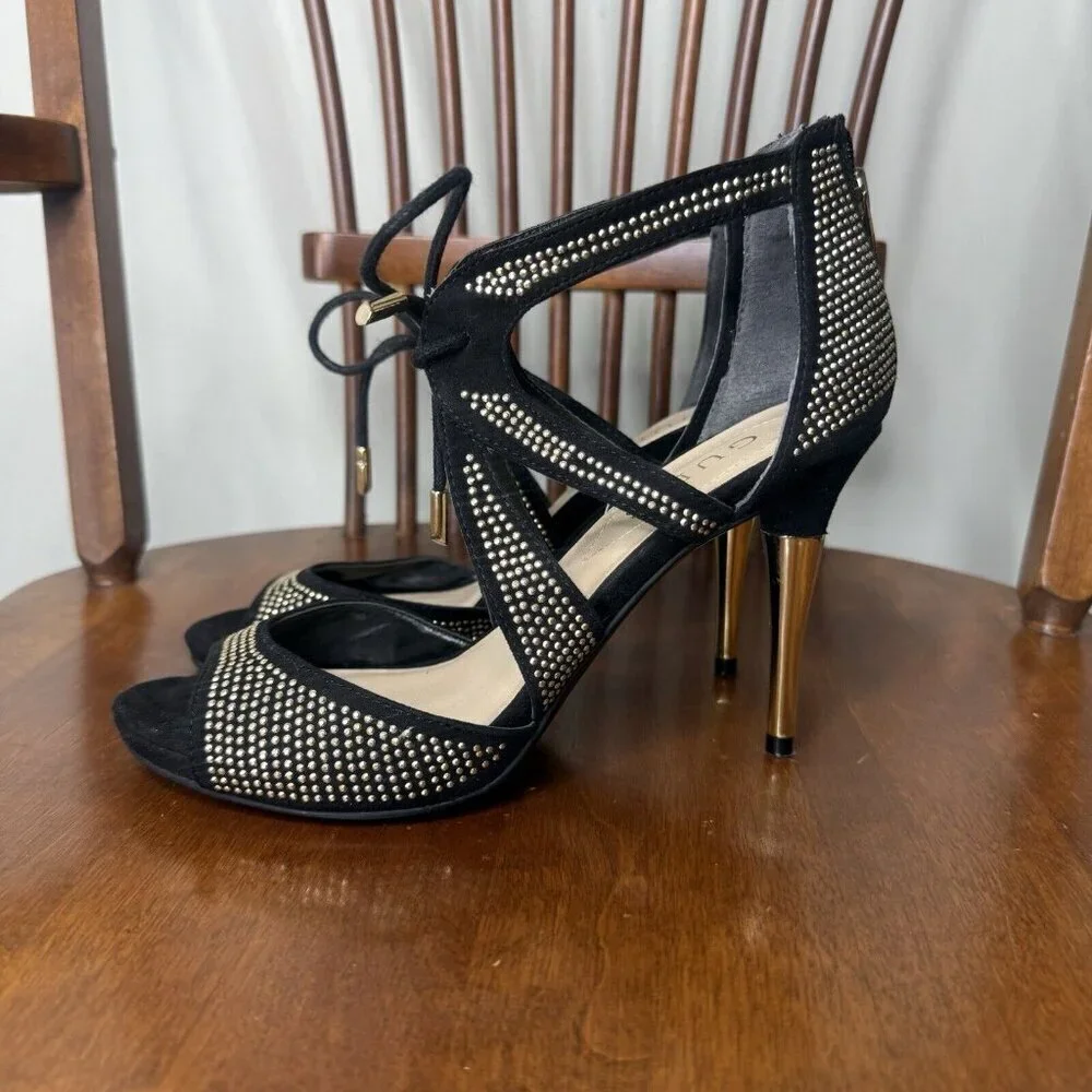 Guess Black and Gold Studded Stiletto Heels Women’s Size 6 Bette Metallic Prom