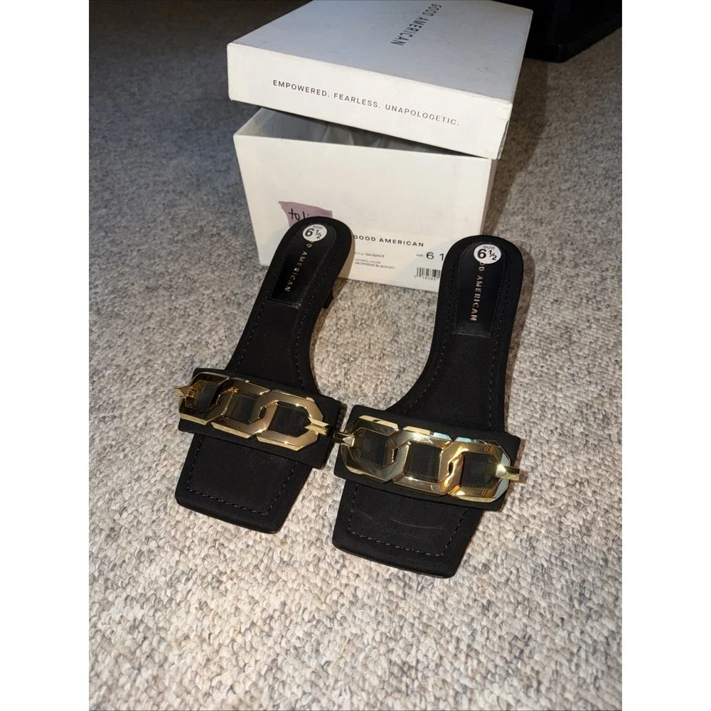 Women's Good American Size 6 1/2 Black And Gold Shoes