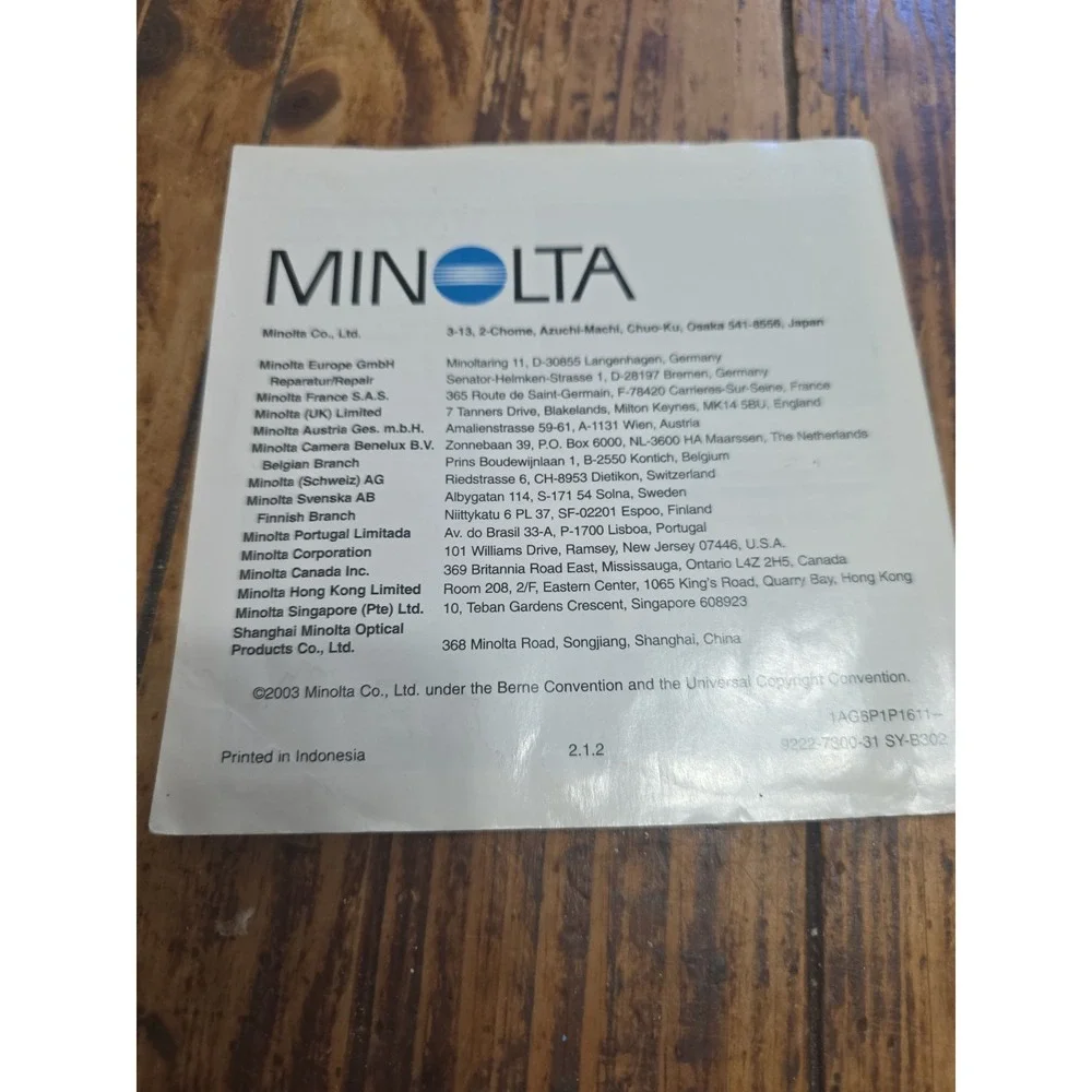 Owners Manuel Minolta  2002 DIMAGE VIEWER MANUAL Guide PHOTOGRAPHY CAMERA
