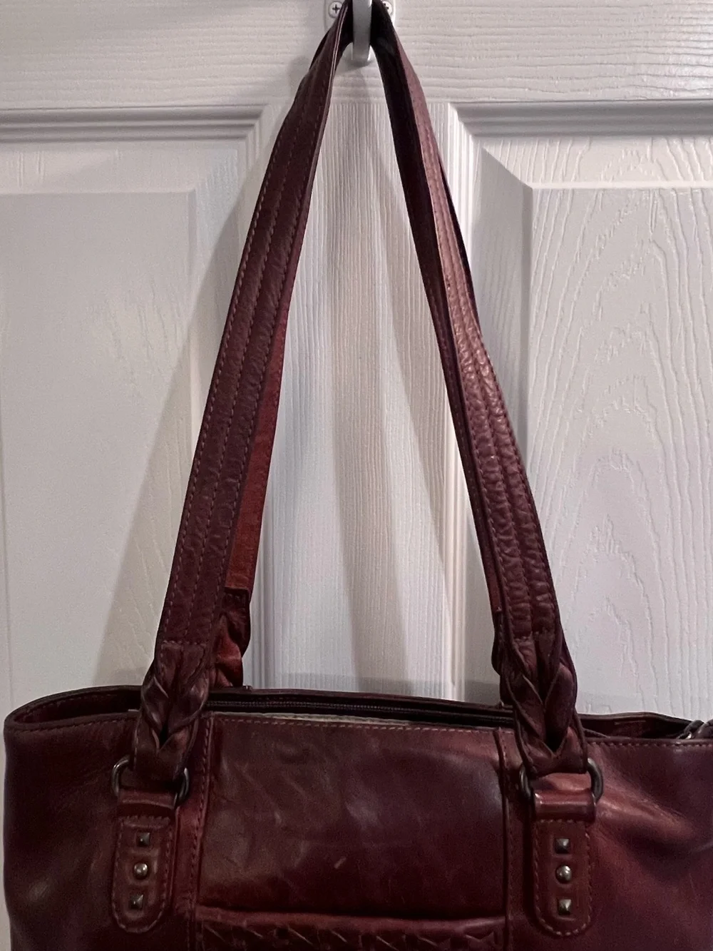 Women's Burgundy Leather Shoulder Tote