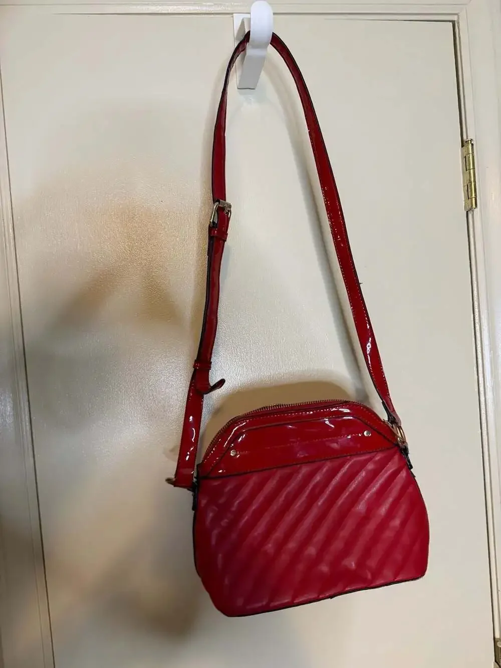 Olivia & Kate Red Quilted Patent Faux Leather Crossbody Shoulder Bag