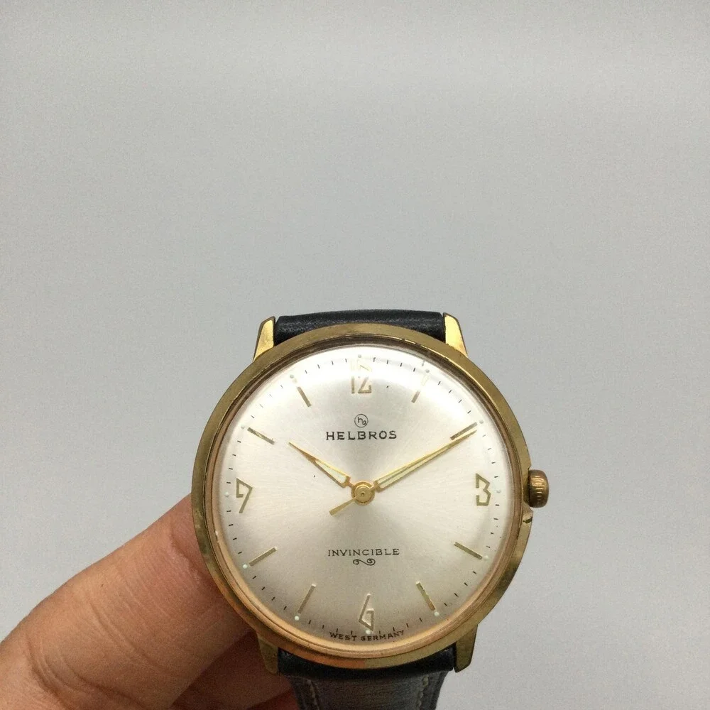 Vintage Helbros Invincible Mens Watch 35mm Silver Tone Anti Magnetic Manual Wind
