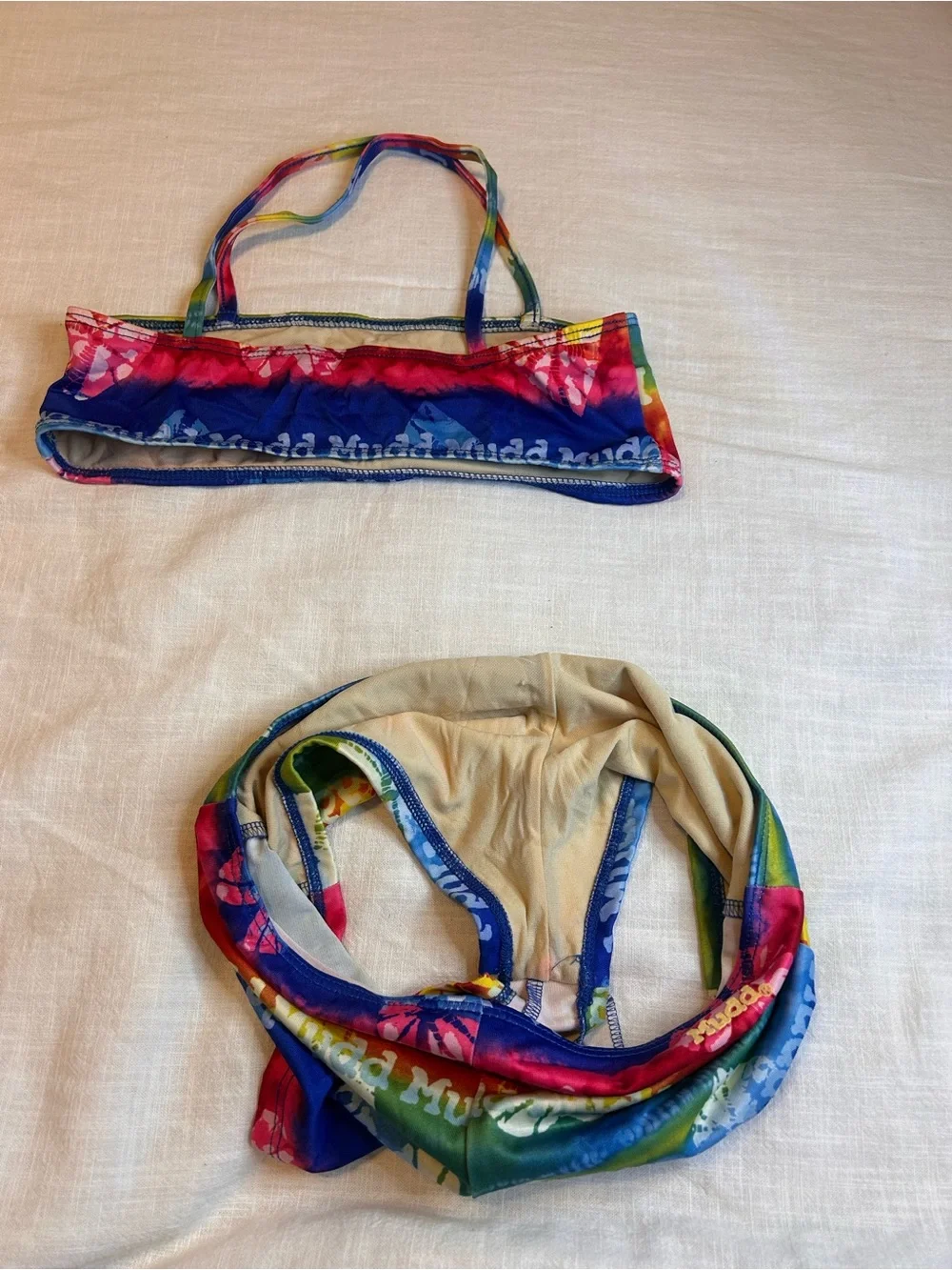 Mudd Girls' Rainbow Tie-Dye Bikini Set - Red, Blue, Green, Yellow, Pink Y2K