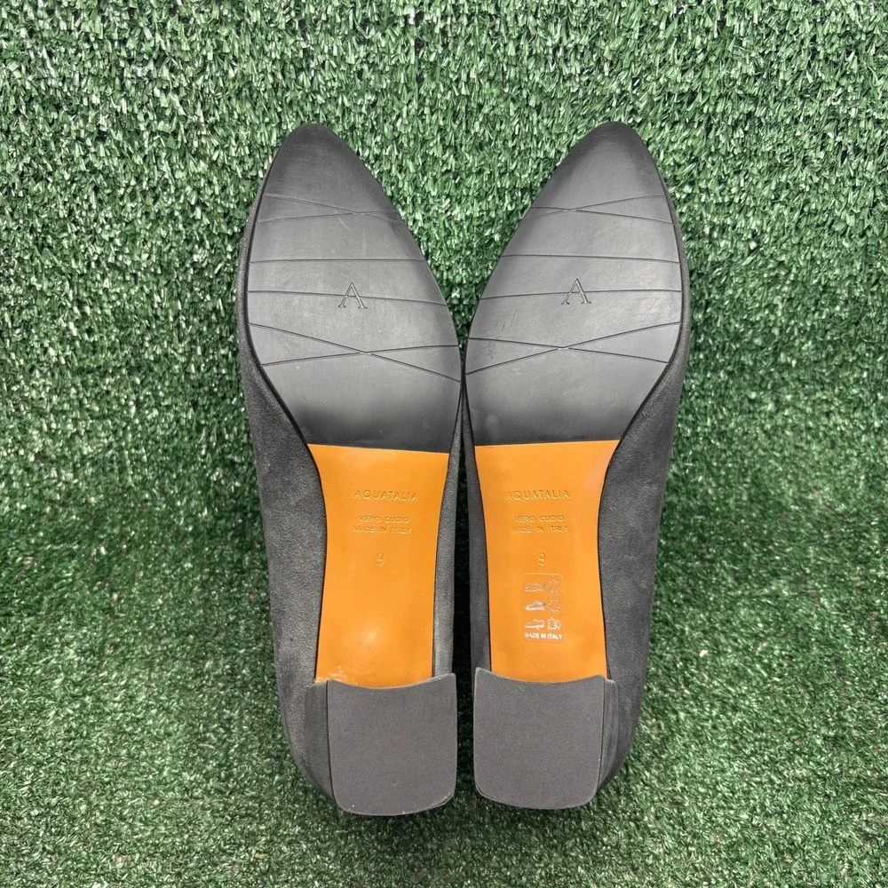 NEW Aquatalia Fuoco Suede Block Heel Pointed Toe Classic Pumps Grey Women Size 9