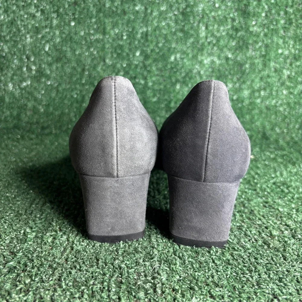 NEW Aquatalia Fuoco Suede Block Heel Pointed Toe Classic Pumps Grey Women Size 9