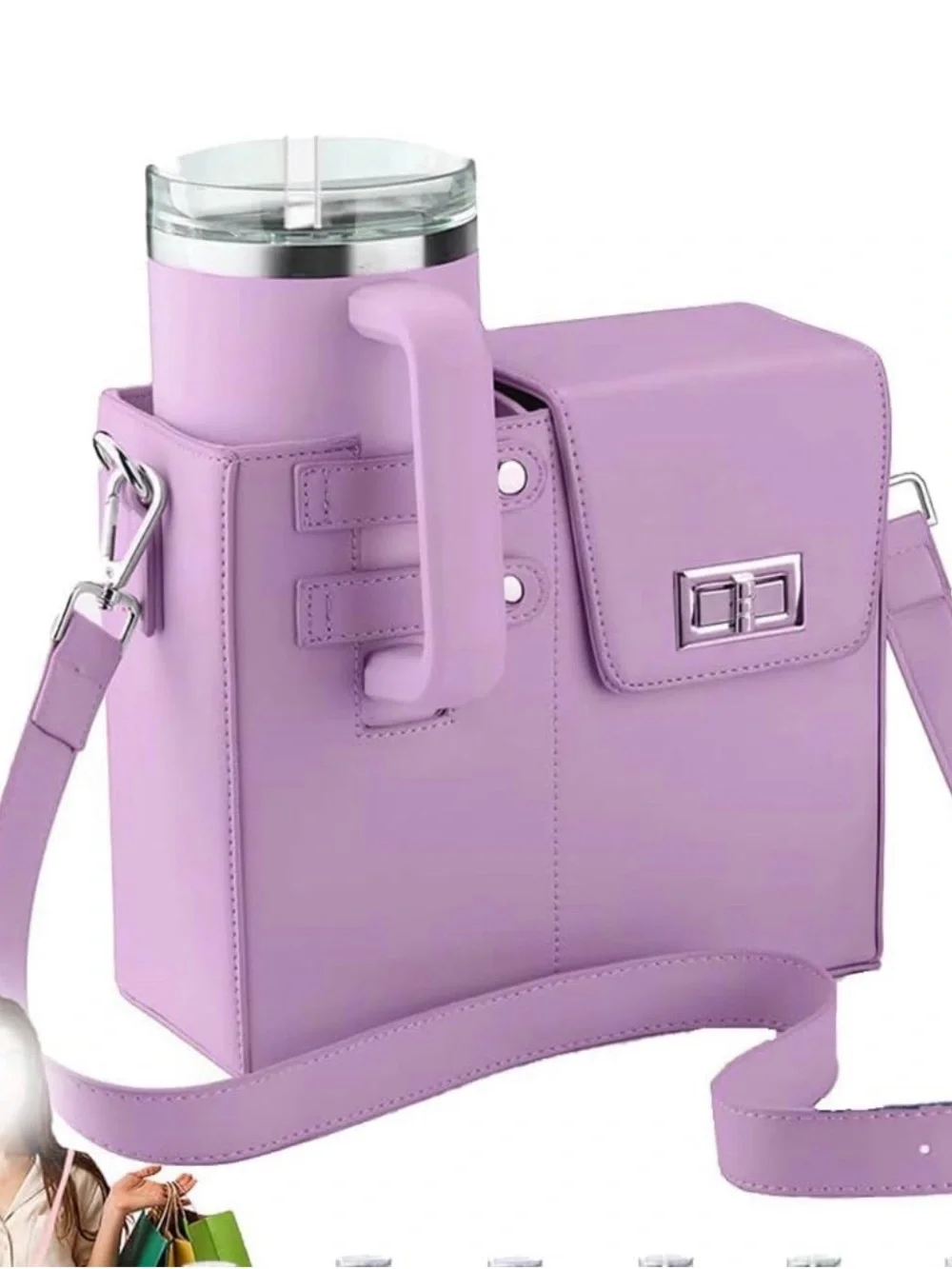 Lilac Crossbody Bag with Integrated Cup Holder - Unbranded