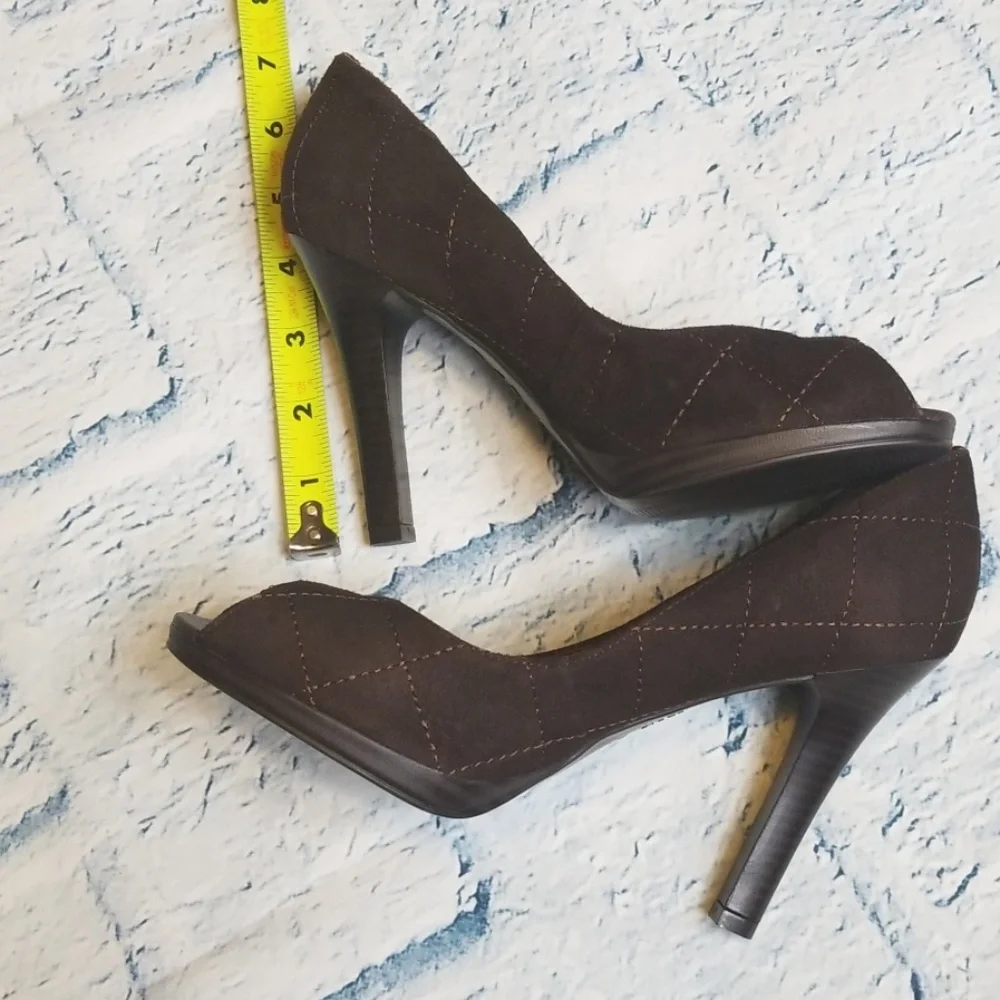 BCBG Suede Peep Toe Platform Heel