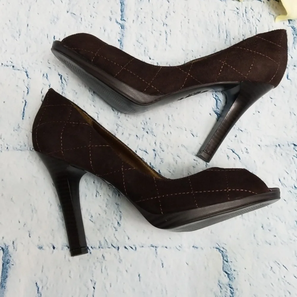 BCBG Suede Peep Toe Platform Heel