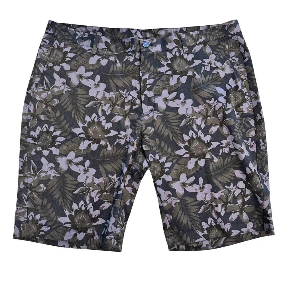 Paisley & Gray Mens 36 Slim Fit Chino Shorts Floral Purple Charcoal Stretch