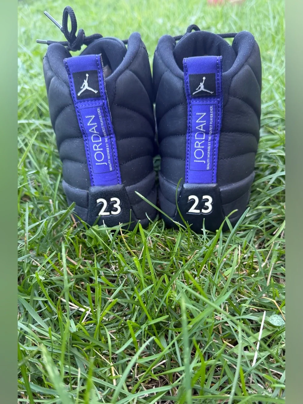 Jordan Men's Black Sneakers with Purple Pull Tabs