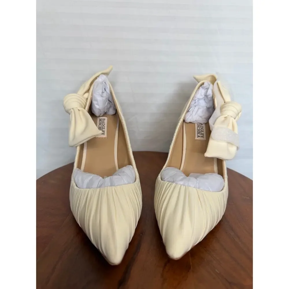 Badgley Mischka Vanesa Ruched Bow Pumps Ivory 8.5 NIB MSRP $225 Wedding