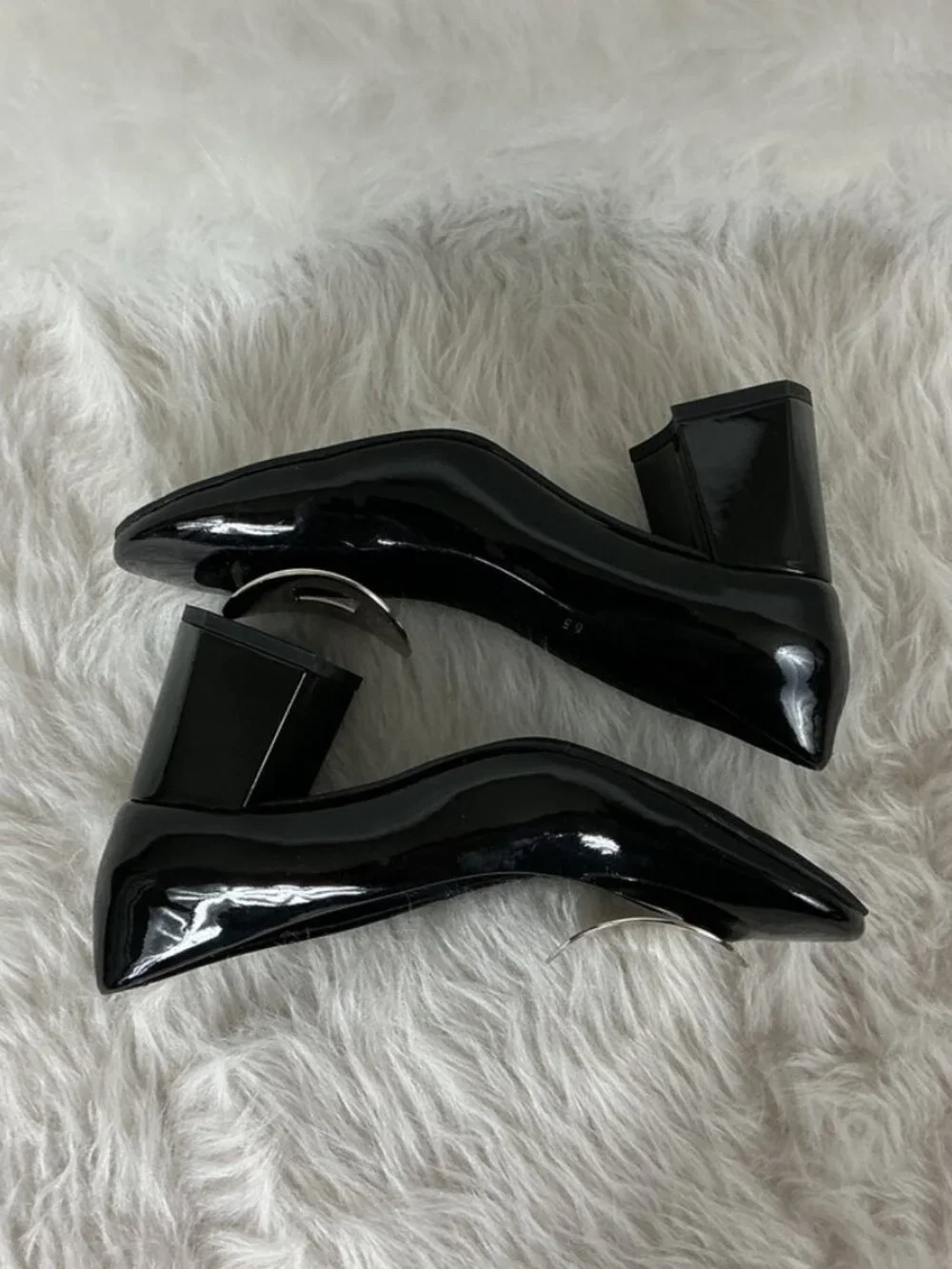 Jeffrey Campbell Tippi Black Patent Leather Silver Metal Pump Block Heels 6.5