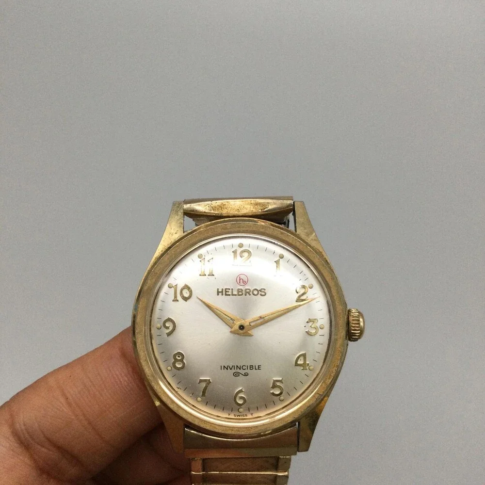 Vintage Helbros Invincible Swiss Mens Watch 33mm Silver Gold Tone Stretch Manual
