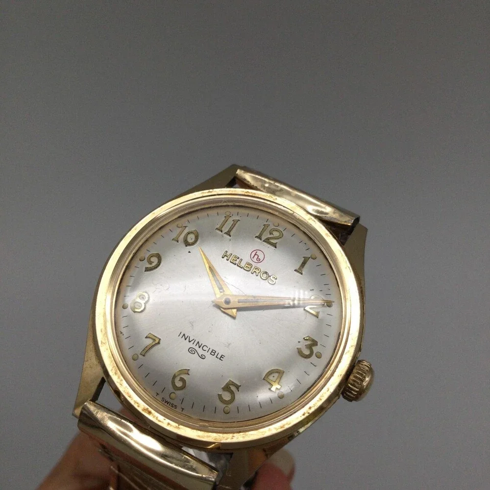 Vintage Helbros Invincible Swiss Mens Watch 33mm Silver Gold Tone Stretch Manual