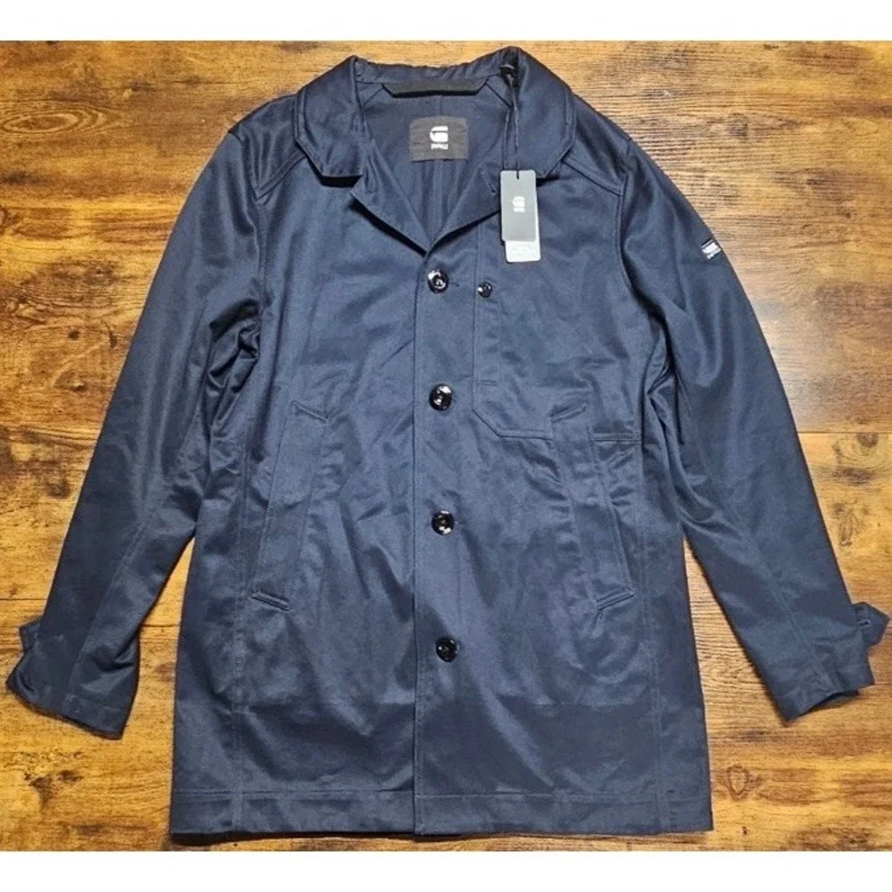 G-Star Raw Men's Navy Blue Cotton Garber Trench Utility Jacket Coat Size L NWT