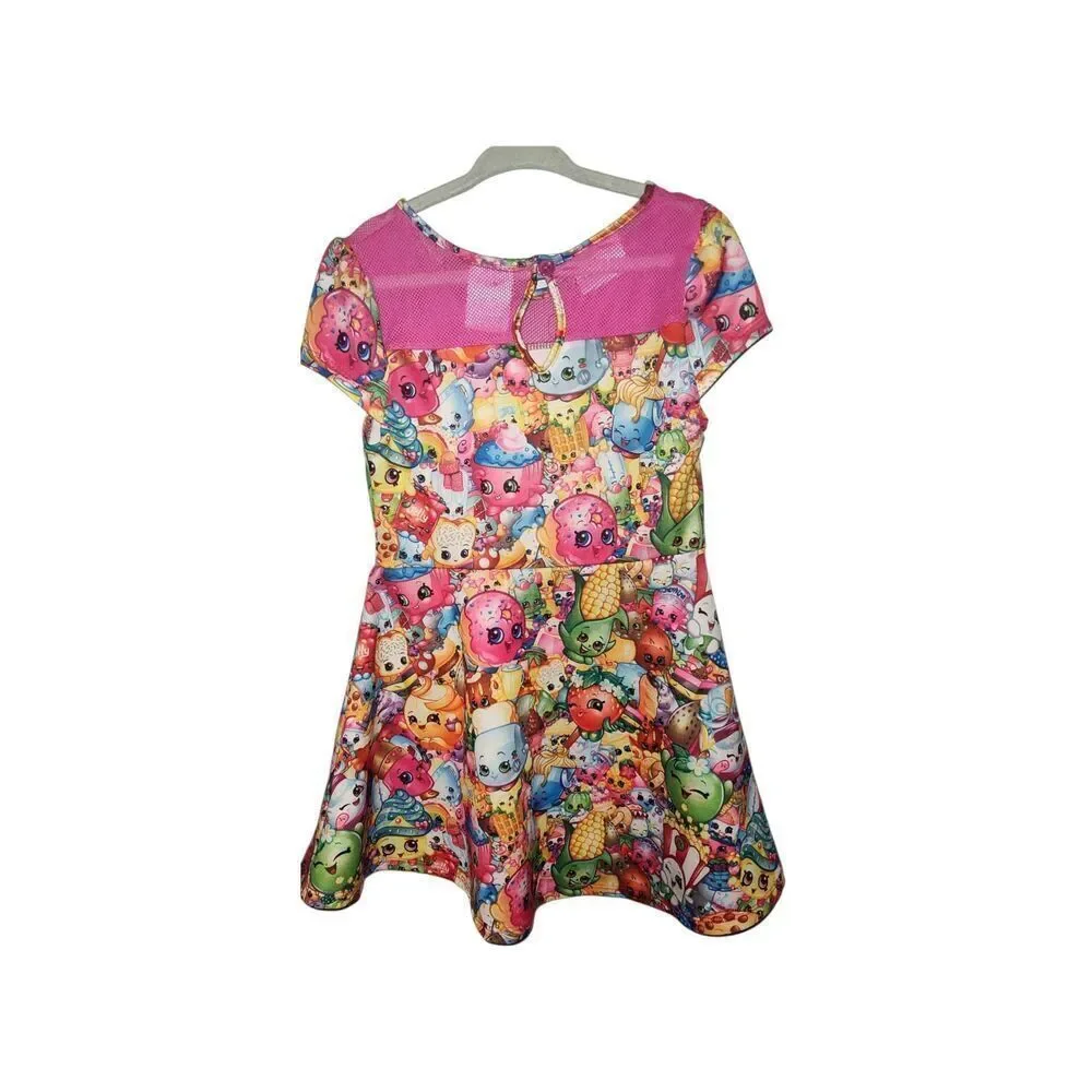 SHOPKINS girl's all over print dress XS 4/5  costume mesh neck Pink
