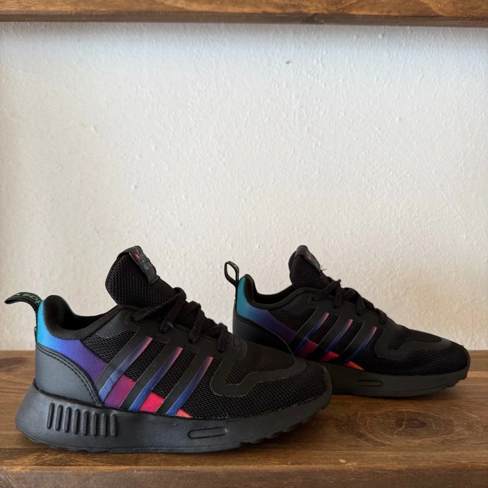 Adidas Multix Black Rainbow Gradient Sneakers Kids Size 9K HR1222