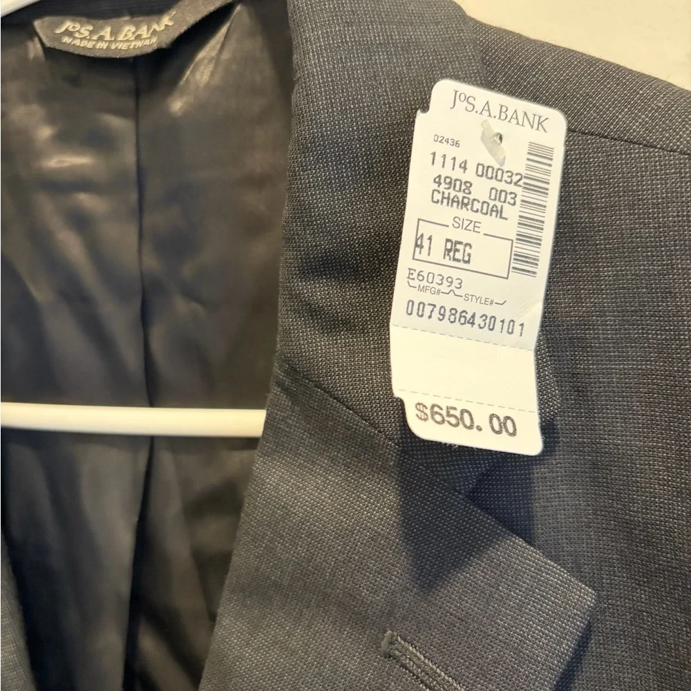 Jos A Bank Executive‎ Collection Charcoal Wool Suit Jacket 41R NWT Tailored Fit