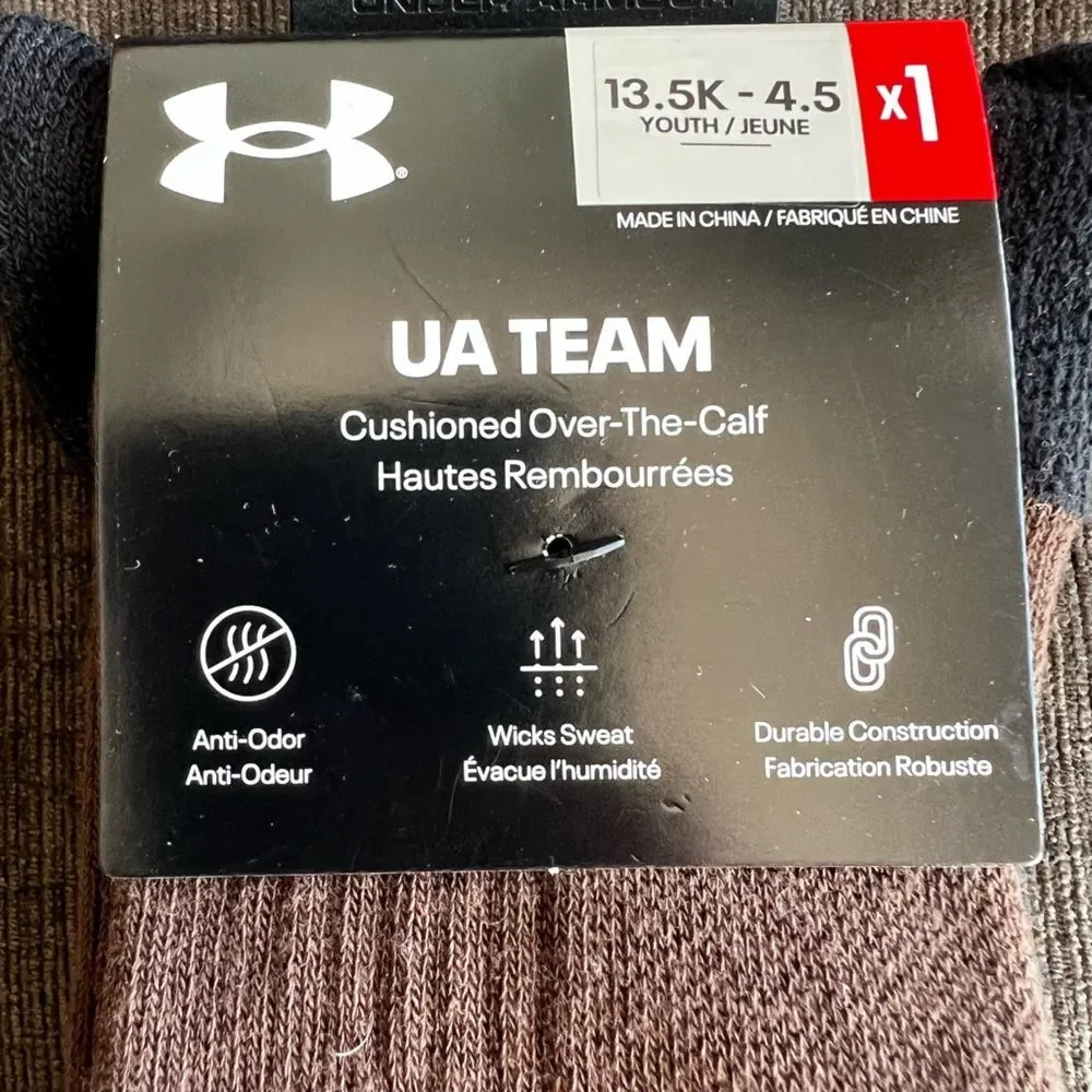 Under Armour Youth Unisex Team Cushioned Over-the-Calf Socks Brown Size Large