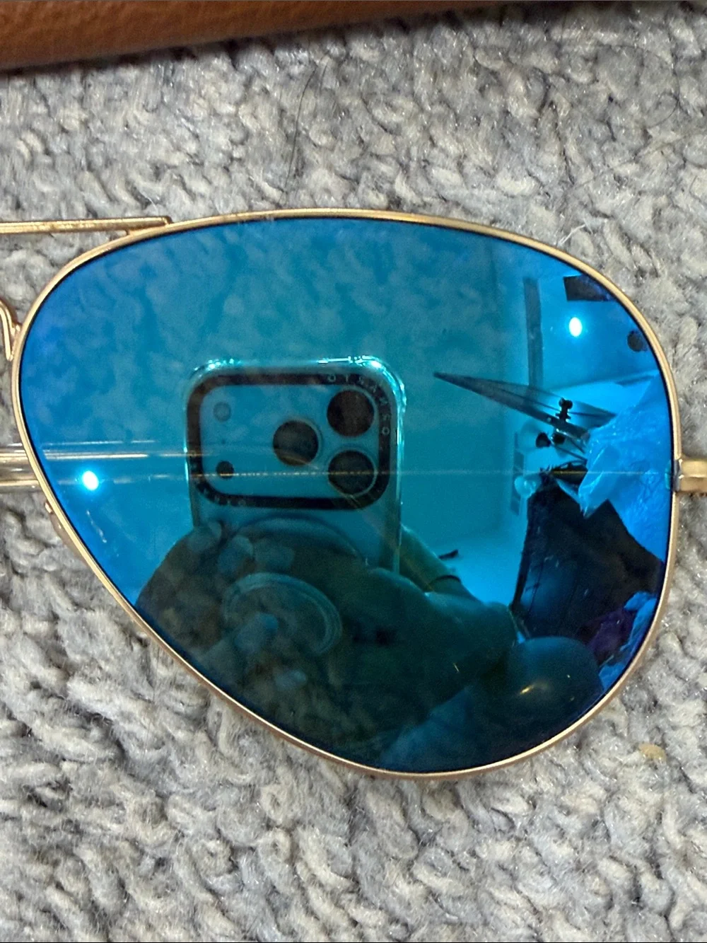 Ray-Ban Polarized Gold Frame Sunglasses with Blue Mirrored Lenses
