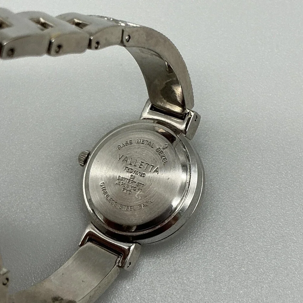 Valletta Womens Watch 24mm Silver Tone Floral Scroll Stretch Band New Battery