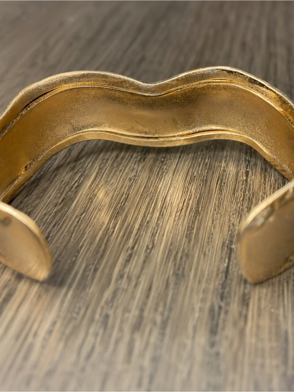 Wavy Gold Tone Cuff Bracelet Sculptural Artisan Unsigned