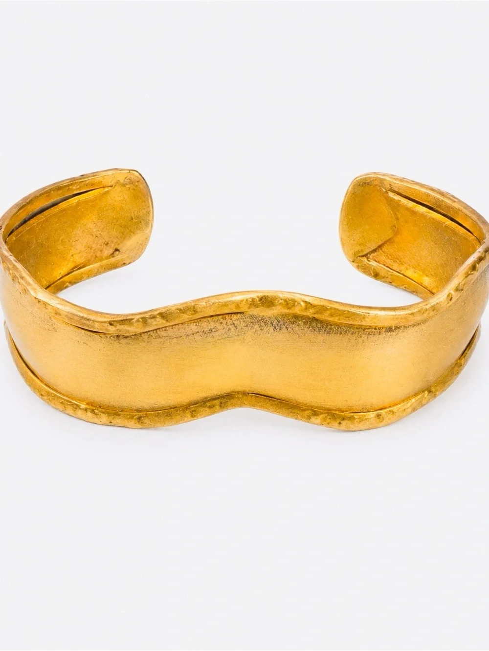 Wavy Gold Tone Cuff Bracelet Sculptural Artisan Unsigned