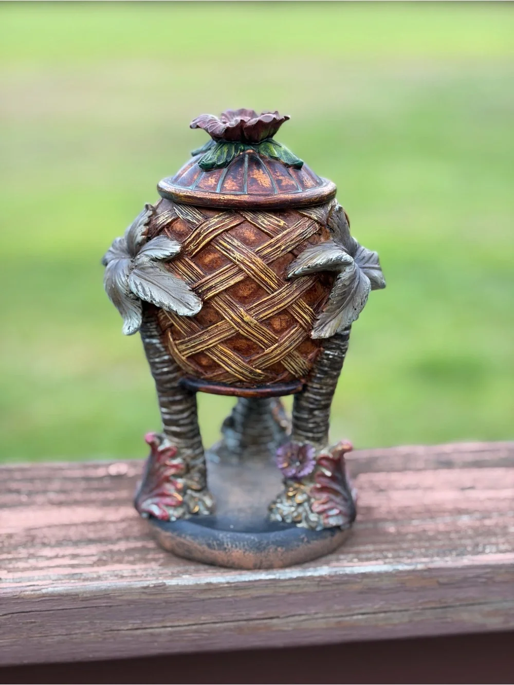 Decorative Woven Pineapple Trinket Jar - Brown & Gold Accents