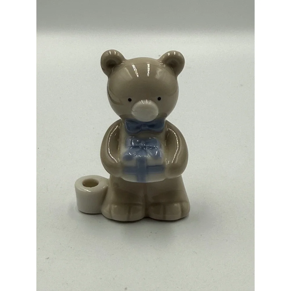 Biedermann Ceramic Teddy Bear Candle Holder Tan Blue Bow Gift Figurine Sri Lanka