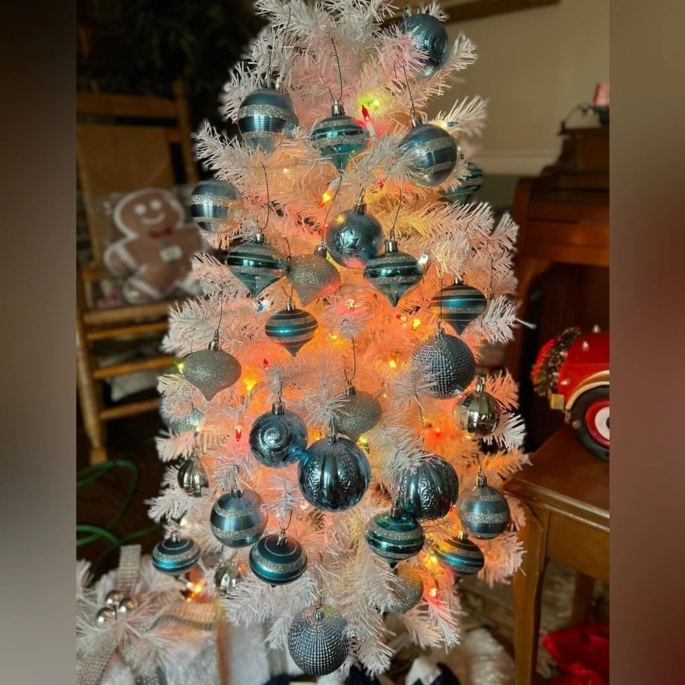 60x Christmas Blue & Silver Sparkle Ornament Set
