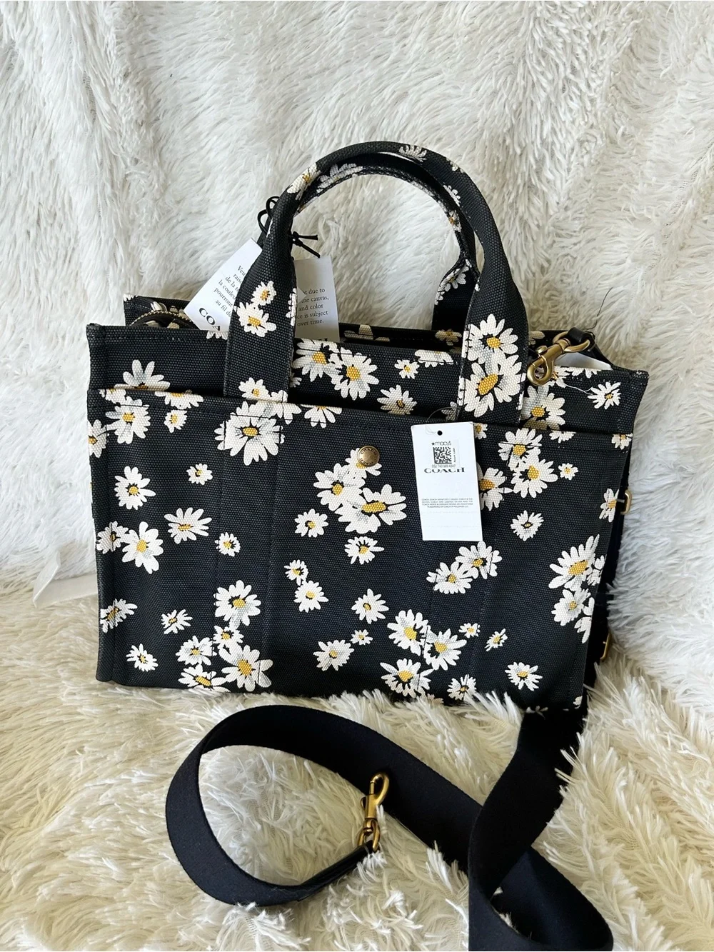 Coach Black Daisy Canvas Tote