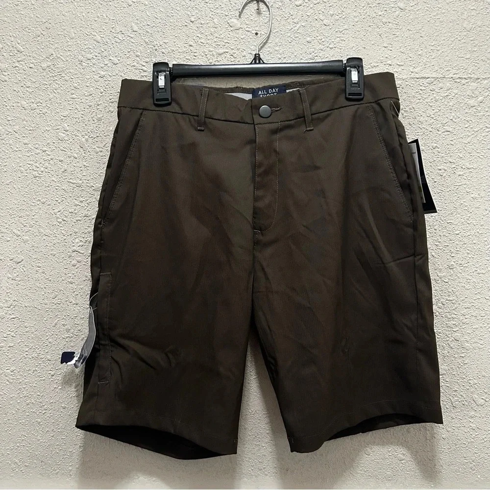 All Day Tech Shorts 4-Way Stretch Solid Herringbone Mushroom Brown Shorts NWT 30