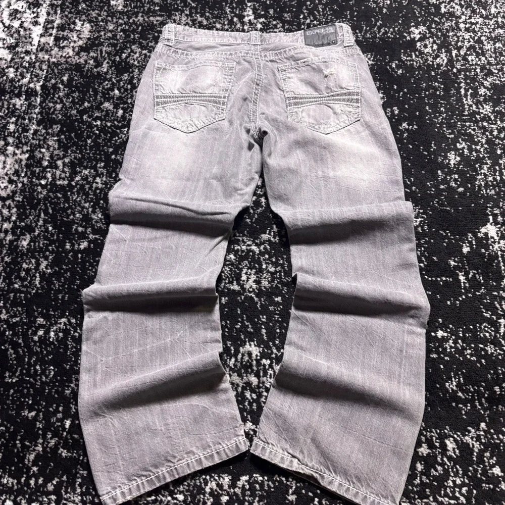 Express Jeans Mens 34x32 Gray Bootcut Grunge Y2K Distressed Cotton Denim Pants