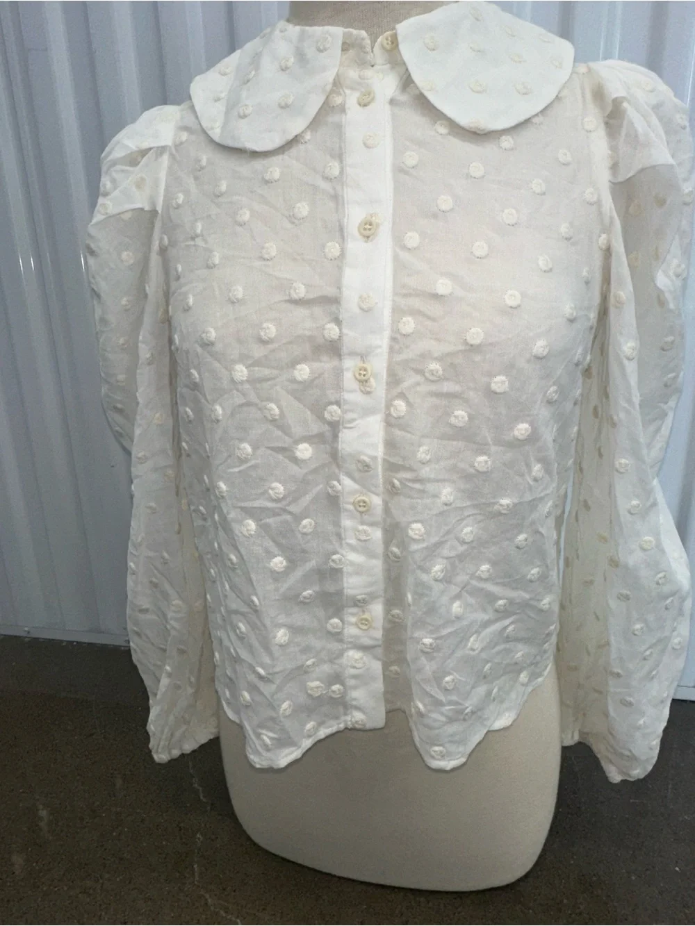 Zara Cream Swiss Dot Blouse with Peter Pan Collar