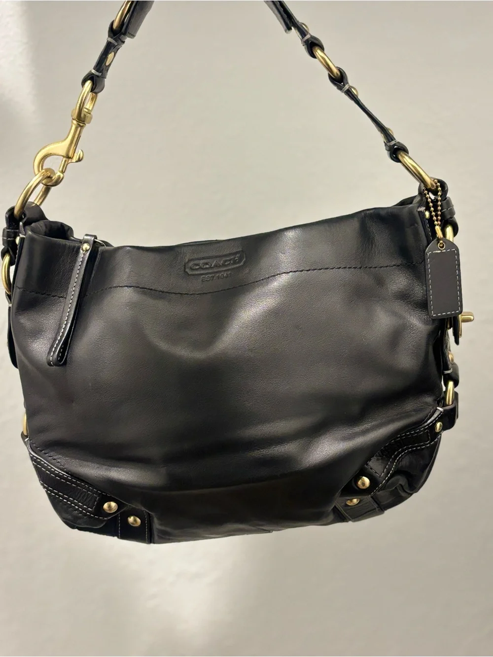 Coach Carley hobo Black Leather Shoulder Hobo with Gold-Tone Hardware