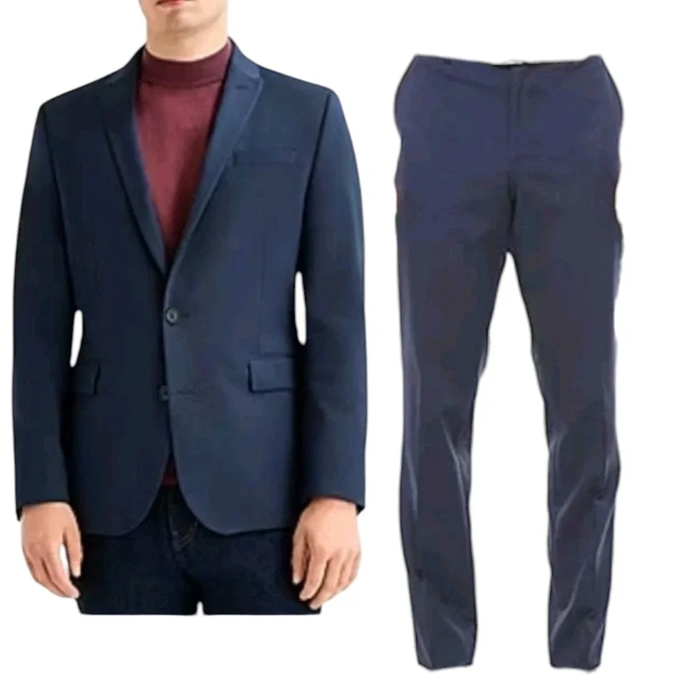 Quiet Luxury J. Ferrar Navy Stretch Slim Fit Suit 44R Business Wedding