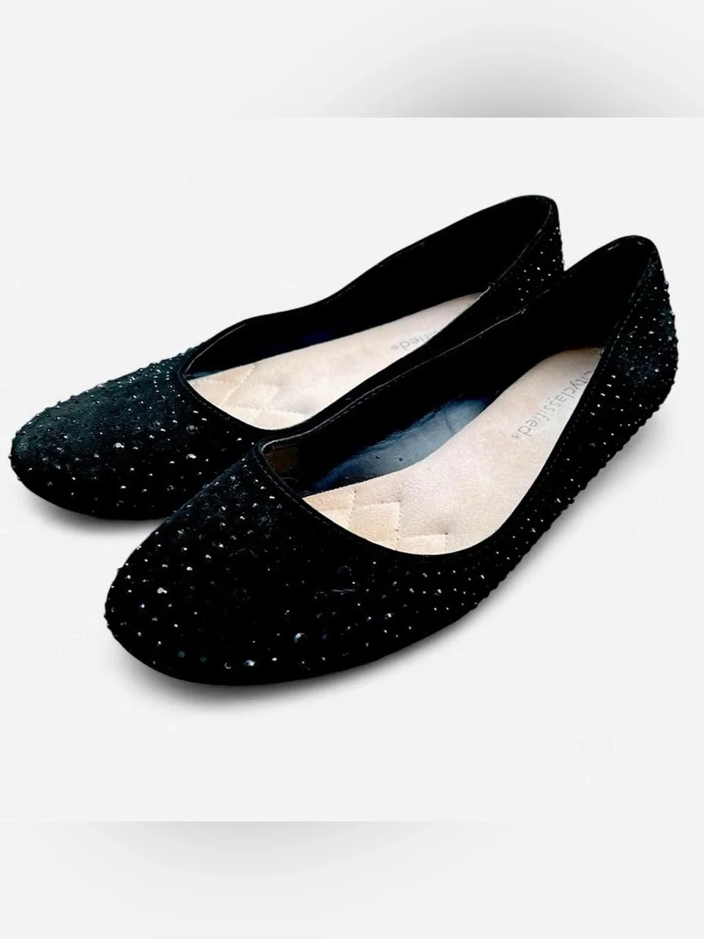 City Classified Black Rhinestone Ballet Flats | Sparkly Slip-On Shoes