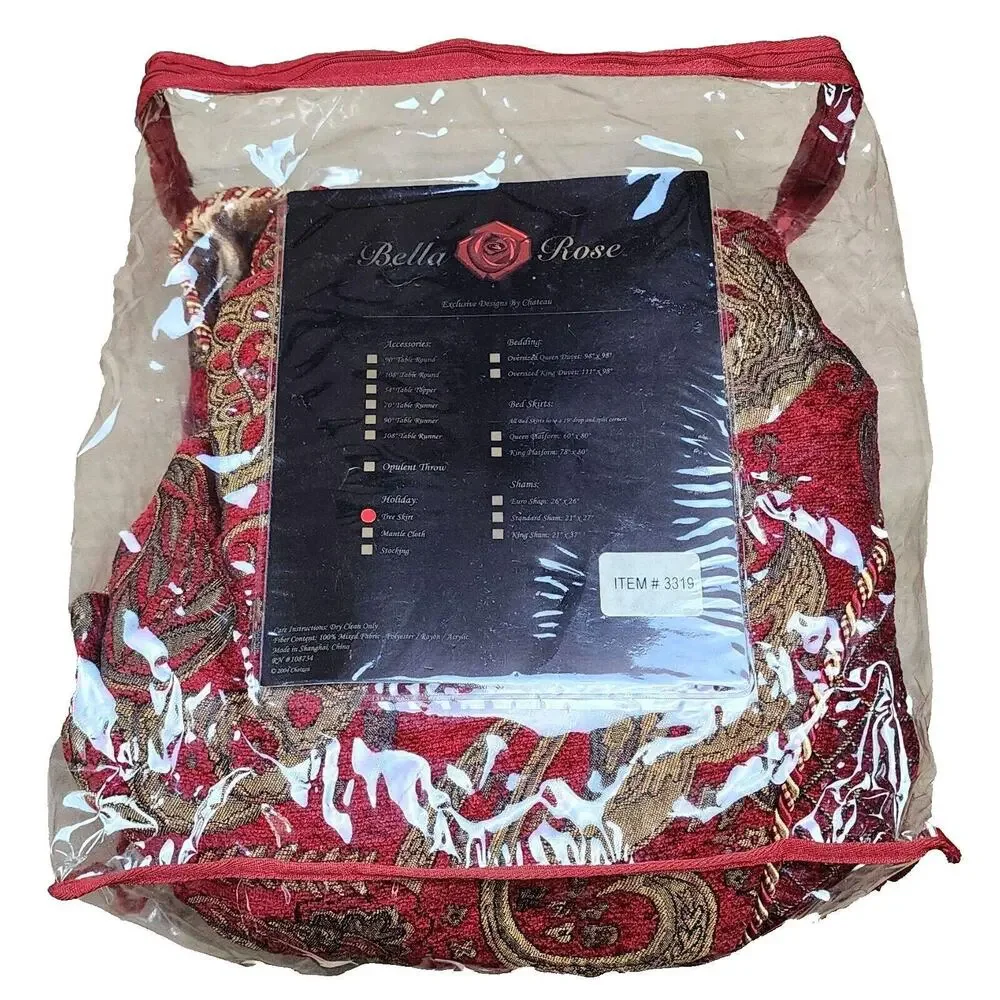 Bella Rose Christmas Tree Skirt Design By Chateau Red and Gold Pattern