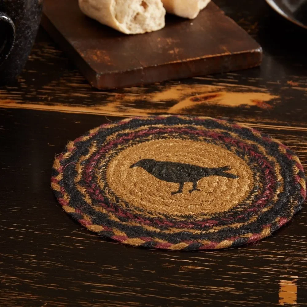 Country Primitive Old Crow Jute Braided 8 inch Table Trivet Fall Raven