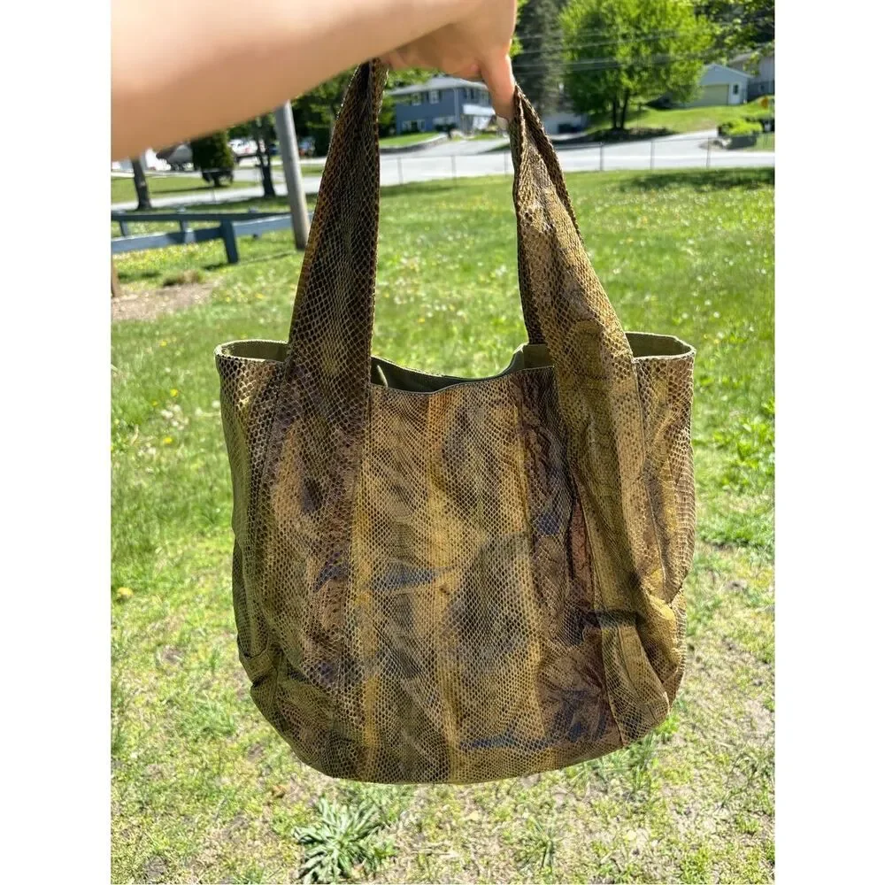 Beirn Jenna Tote Bag Genuine Watersnake Snakeskin Metallic Gold Large