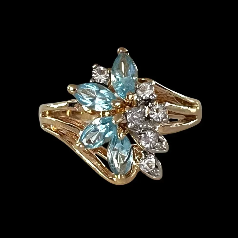 Vintage 1980s Uncas Crystal Cluster Ring Size 5 14KTGE Gold Plate - 14E