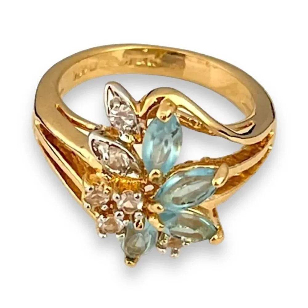 Vintage 1980s Uncas Crystal Cluster Ring Size 5 14KTGE Gold Plate - 14E