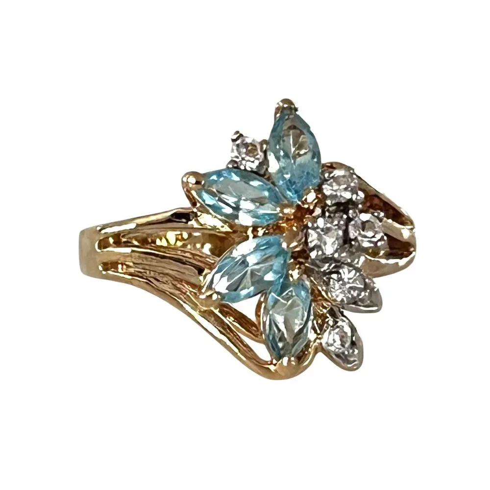 Vintage 1980s Uncas Crystal Cluster Ring Size 5 14KTGE Gold Plate - 14E