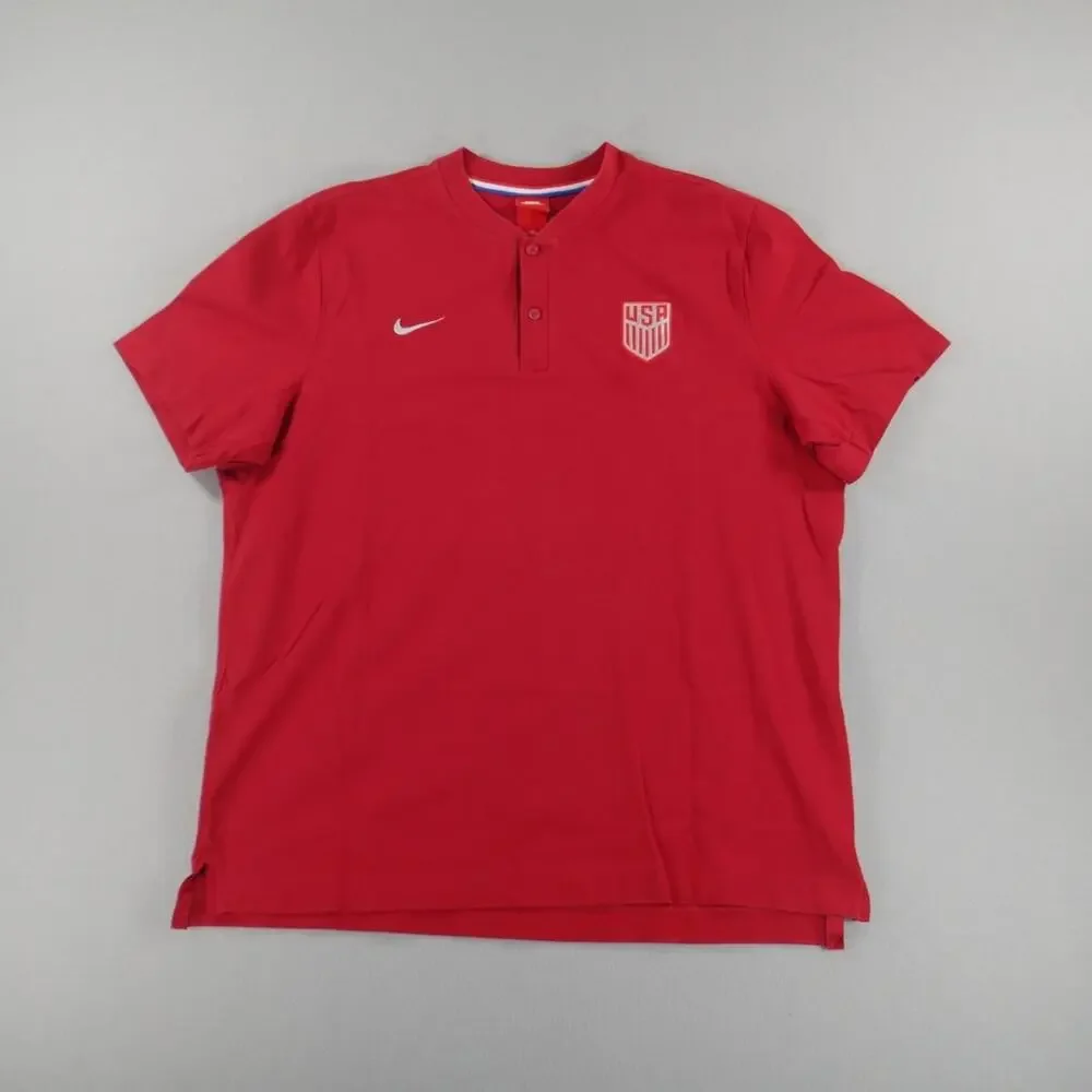 Nike Red Tag Henley Two Button Single Stitch USA Logo Red Size XXL Soccer