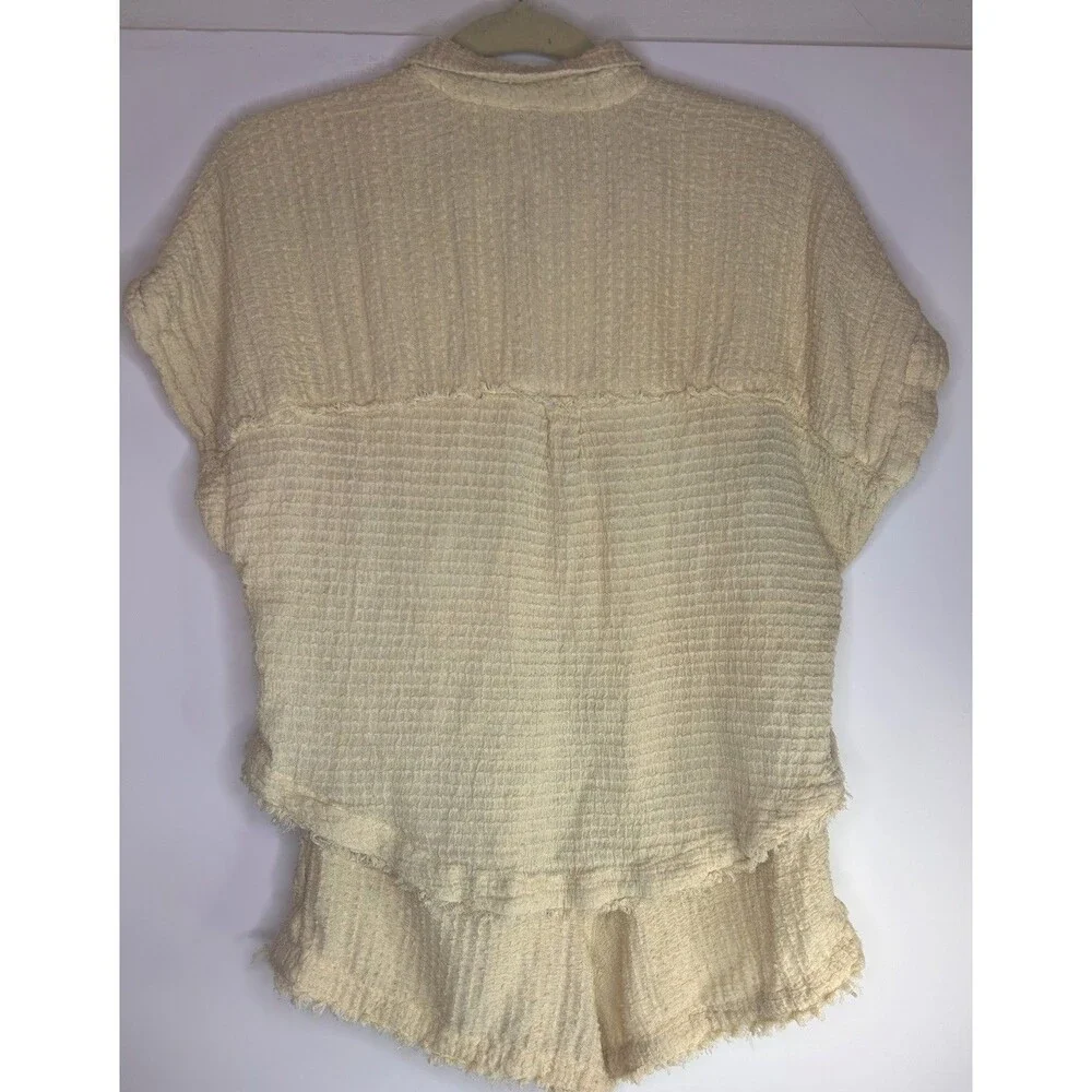 Free People Cream Gauze Short Jumpsuit Romper with Button Placket
