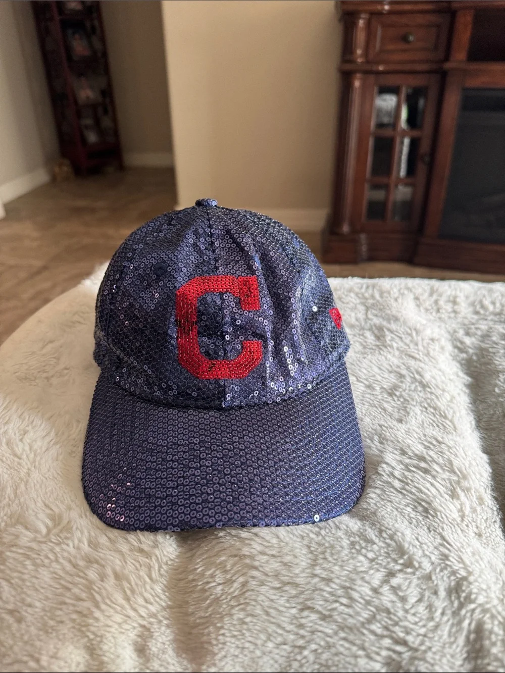 PINK Victoria's Secret Navy Sequin Cleveland Indians Baseball Cap with Red C