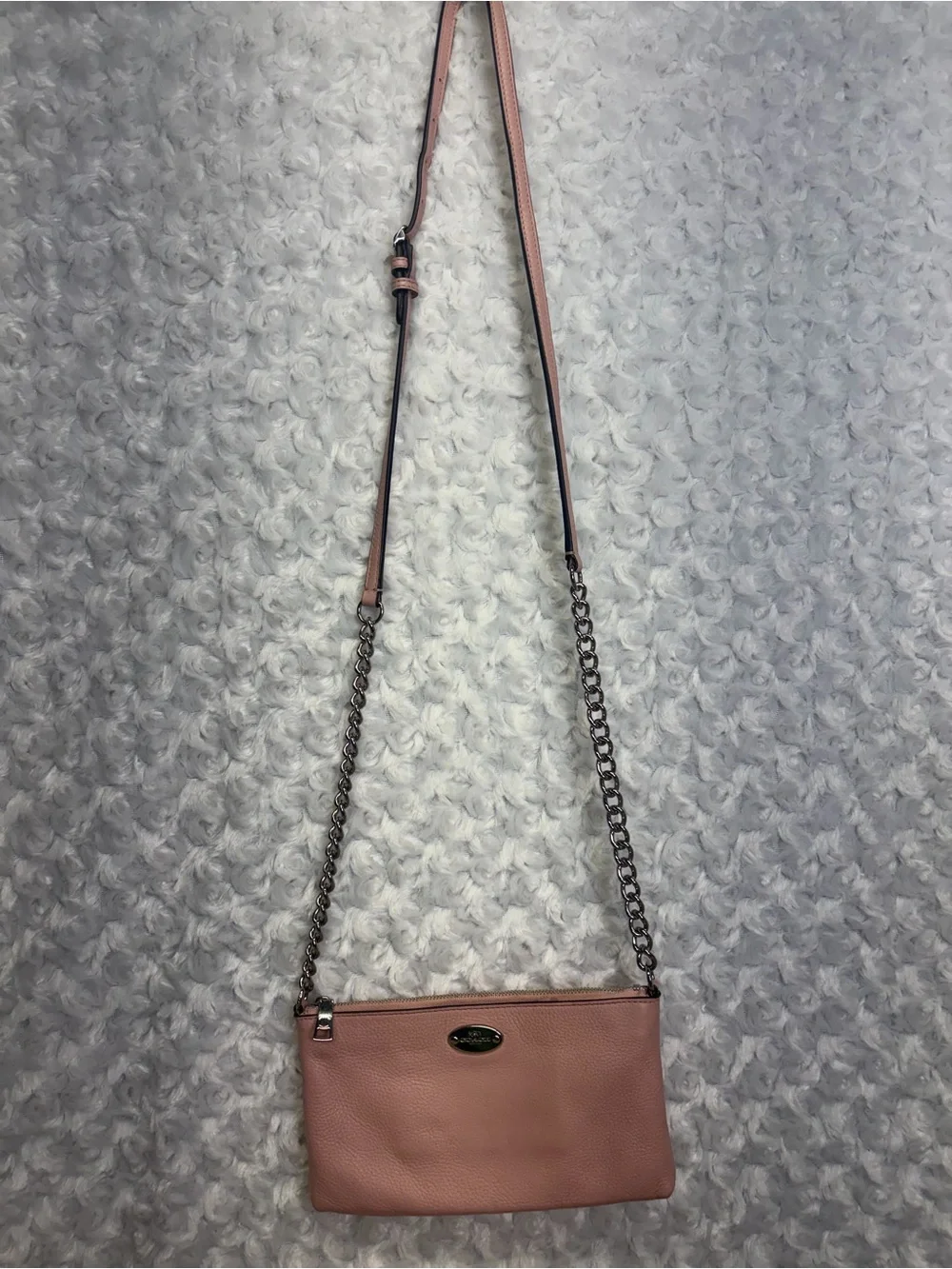 Coach Blush Pink soft Pebbled Leather adjustable Crossbody Chain & leather Strap