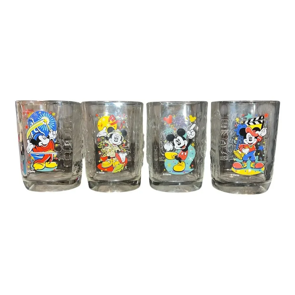 Walt Disney McDonalds 2000 All 4 Square Glasses Tumblers Complete Parks Vintage