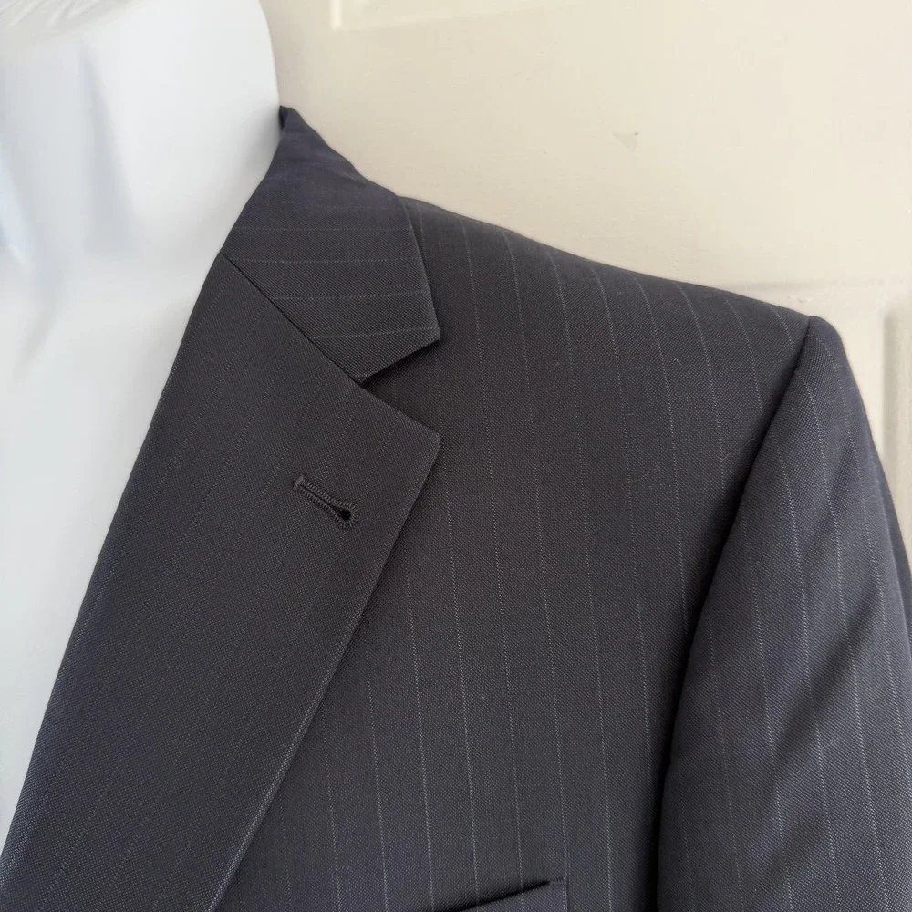 Jos A Bank Suit Mens 46R Blue Pinstripe Wool Silk 2 Piece 41x31 Pants Business